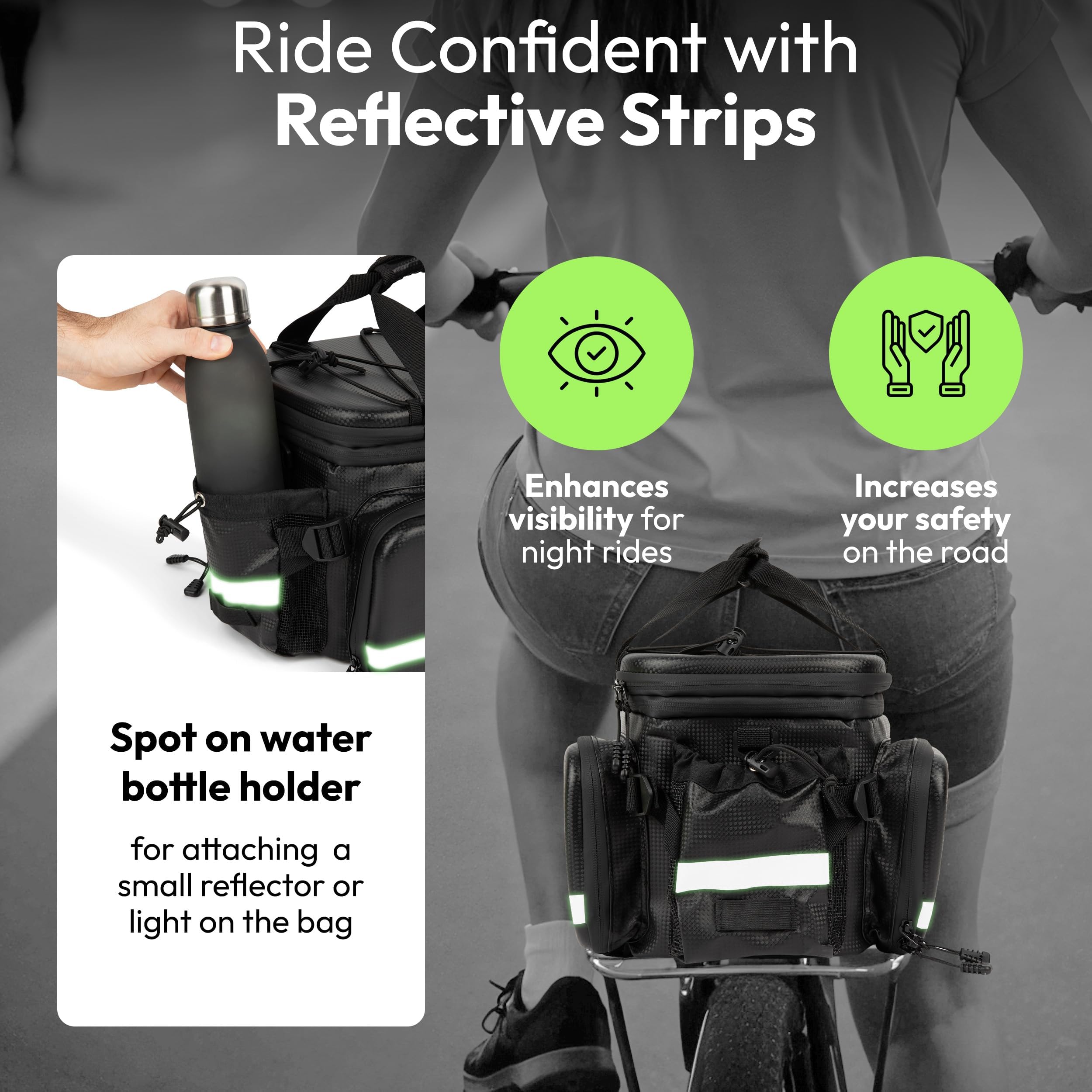 TYCHE Bike Trunk Bag 35L with Panniers and Phone Holder | Hard Shell Waterproof Carbon Leather 3-in-1 Bag | Expandable Cargo Storage & Cooler Interior | Fits Rear Rack for Ebike, Adult Bicycle