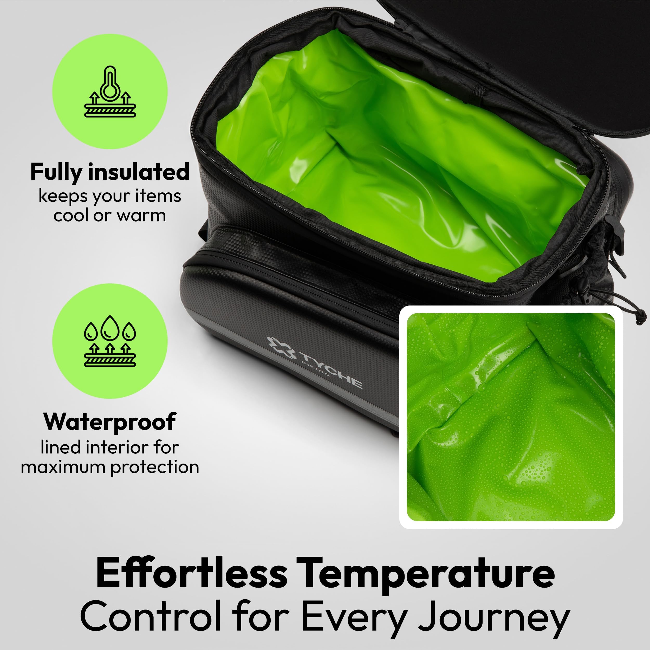 TYCHE Bike Trunk Bag 35L with Panniers and Phone Holder | Hard Shell Waterproof Carbon Leather 3-in-1 Bag | Expandable Cargo Storage & Cooler Interior | Fits Rear Rack for Ebike, Adult Bicycle