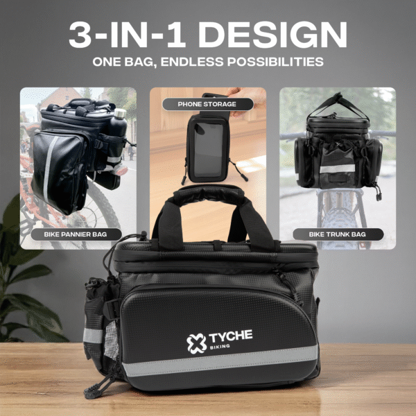 TYCHE Bike Trunk Bag 35L with Panniers and Phone Holder | Hard Shell Waterproof Carbon Leather 3-in-1 Bag | Expandable Cargo Storage & Cooler Interior | Fits Rear Rack for Ebike, Adult Bicycle - Image 2